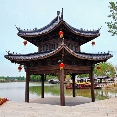 qualité  3.2m Chinese Style Pavilion Handmade Grey Wooden Gazebo Structure Usine