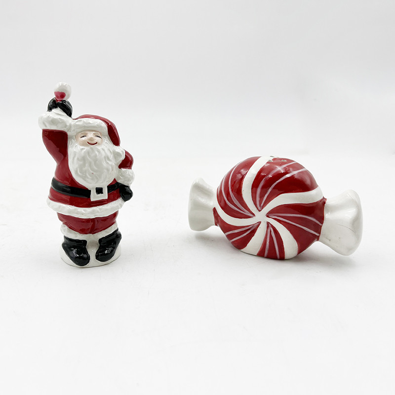 Artisanat en céramique peint à la main Noël Père Noël Nouvel An Bonbons Saline et poivre Shaker Taille personnalisée