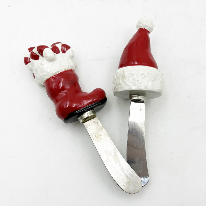 Chapeau de Noël chaussure de Noël poignée peinte à la main avec lame en acier inoxydable dispersant de fromage dispersant de beurre