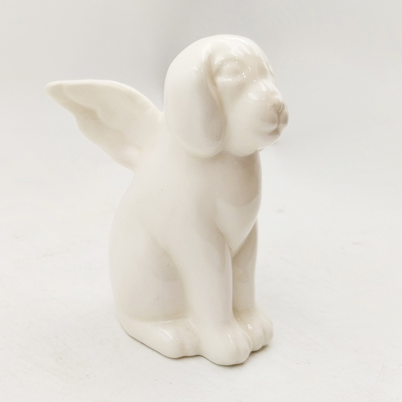 Animaux en céramique vitrée Chien blanc créatif avec des ailes Figurine peinte à la main Collectables Chien Amoureux Cadeau Décoration de jardin à domicile