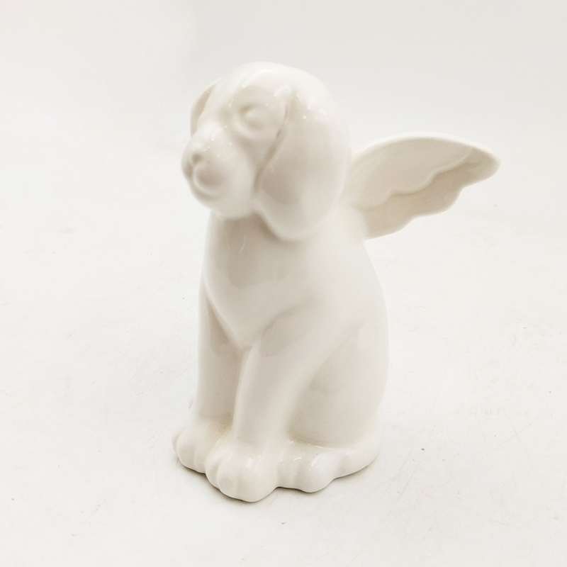 Animaux en céramique vitrée Chien blanc créatif avec des ailes Figurine peinte à la main Collectables Chien Amoureux Cadeau Décoration de jardin à domicile
