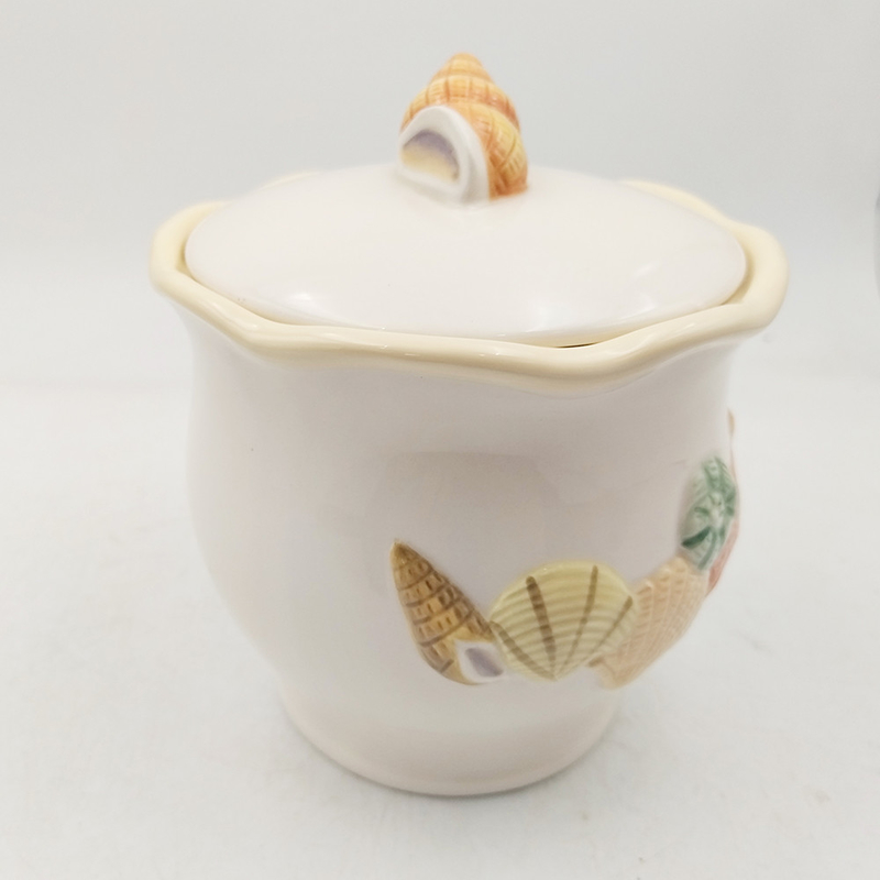 Pot de stockage en céramique avec couvercle poterie à coquille de mer et porcelaine bocal à sucre couleur personnalisée