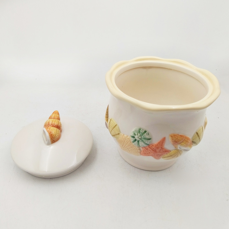 Pot de stockage en céramique avec couvercle poterie à coquille de mer et porcelaine bocal à sucre couleur personnalisée