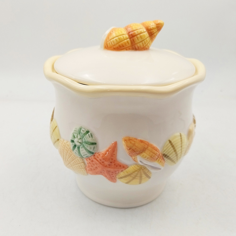 Pot de stockage en céramique avec couvercle poterie à coquille de mer et porcelaine bocal à sucre couleur personnalisée