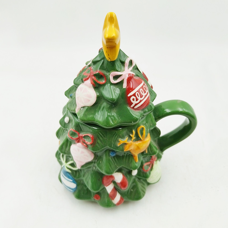 Coupe d'arbre de Noël vert mignonne tasse de Noël en céramique avec couvercle pour cadeaux Décoration de la maison