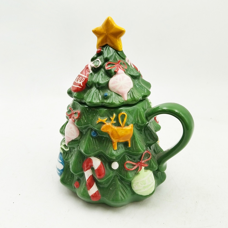 Coupe d'arbre de Noël vert mignonne tasse de Noël en céramique avec couvercle pour cadeaux Décoration de la maison