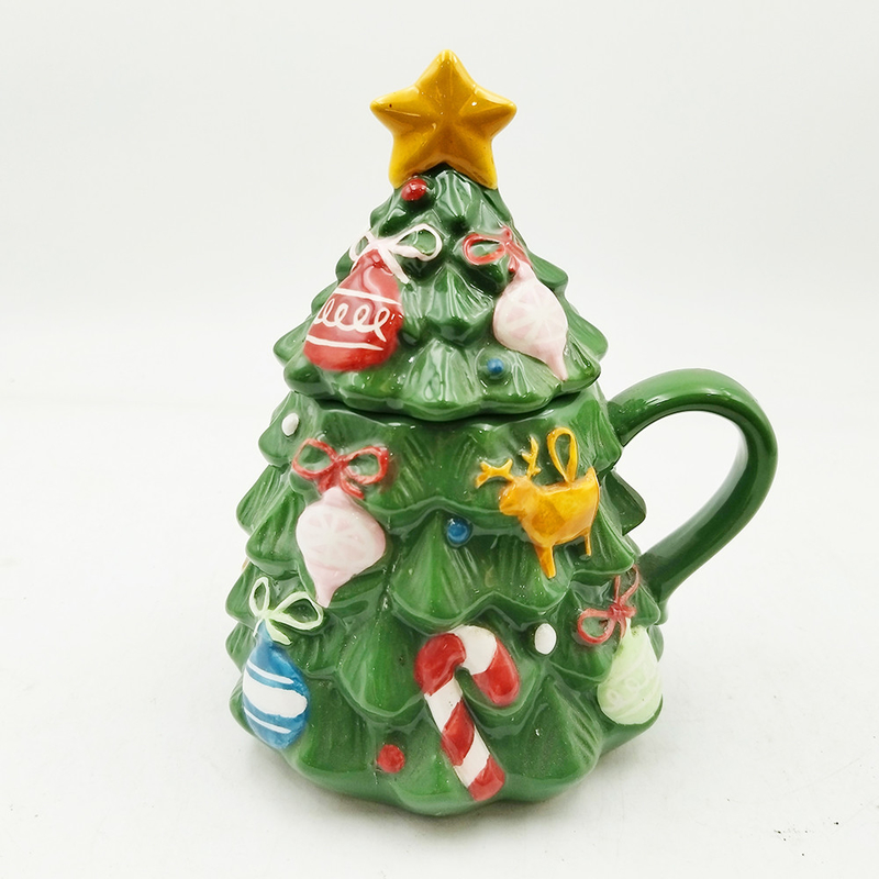 Coupe d'arbre de Noël vert mignonne tasse de Noël en céramique avec couvercle pour cadeaux Décoration de la maison