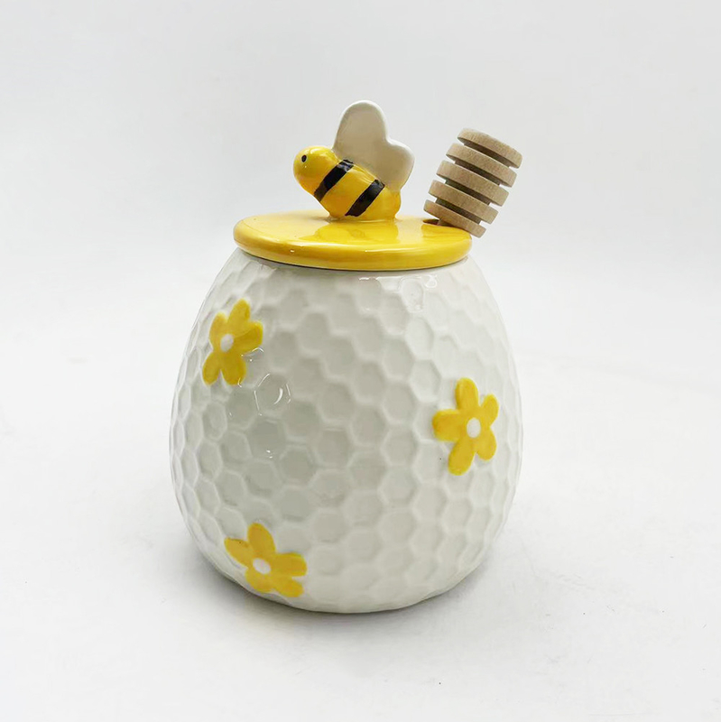 Bouteille de miel en céramique de design d'abeille en relief de style ferme pour la décoration de la cuisine à domicile