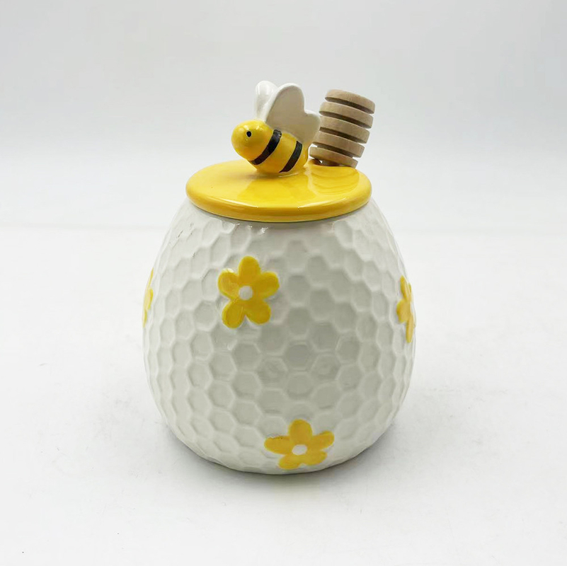 Bouteille de miel en céramique de design d'abeille en relief de style ferme pour la décoration de la cuisine à domicile