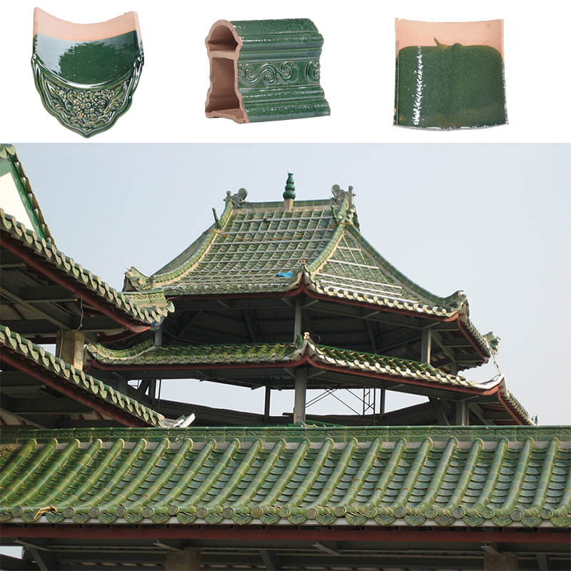 Carreaux de toit en céramique chinois vitrés 180*180mm Vitrage vert vibrant résistant aux intempéries pour les toits de pagodes