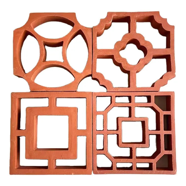 Produit de l'usine 200*200 mm Argile cuite Bloc de brise rouge solide Perforé briques décoratives murales