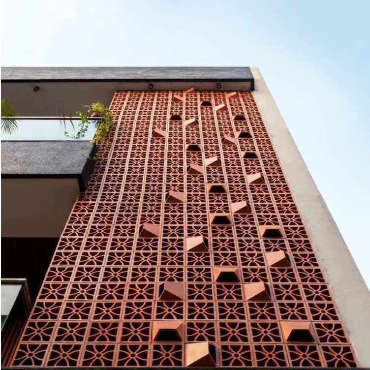 Isolement thermique de 800 degrés Centigrade Terracotta rouge Breeze View Bloc de construction en argile pour une vue extérieure décorative moderne