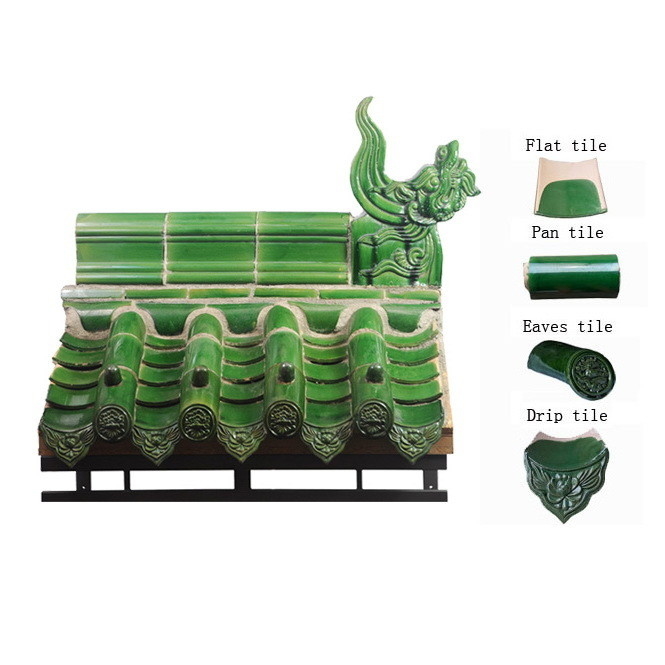 Carreaux de toit de style asiatique vert foncé parfait pour les matériaux de construction anciens dans les bâtiments de jardin