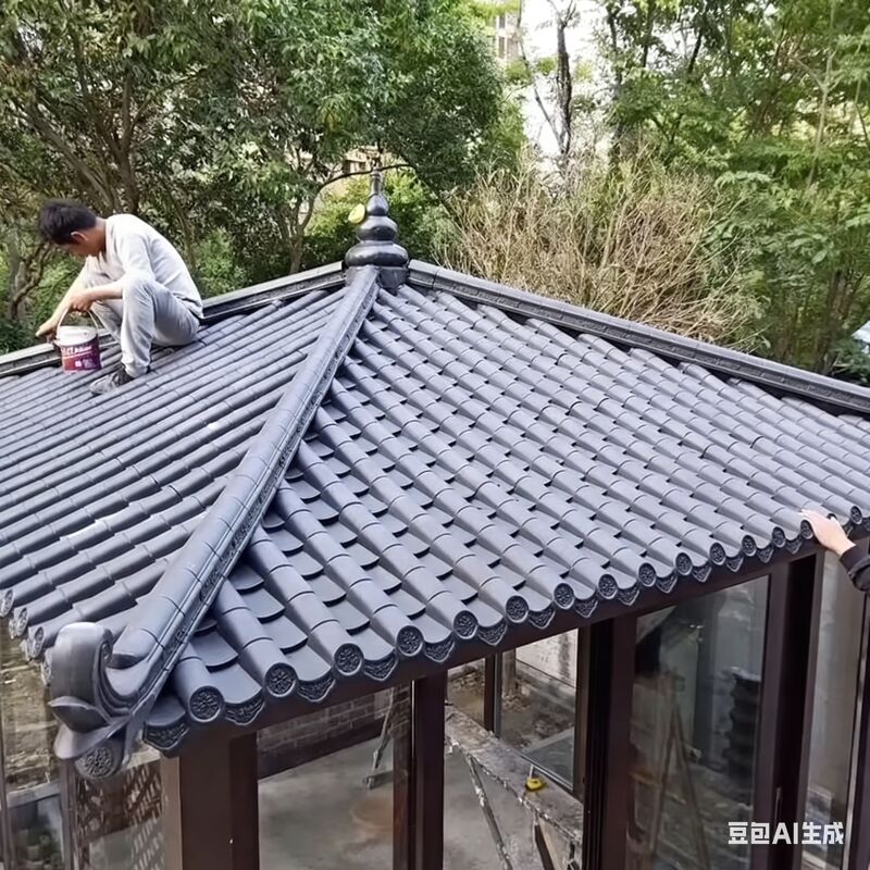 Tuiles de toit traditionnelles chinoises en PP, feuilles de toiture en plastique, décoration d'angle de toit pour pavillon, mur et porte