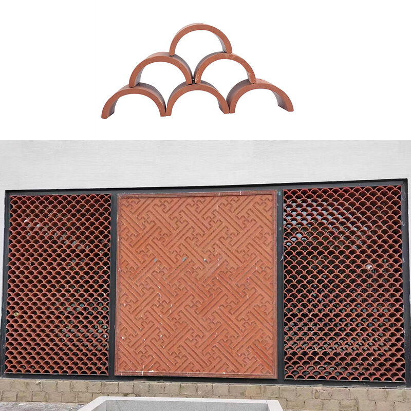 Bloc de terre cuite décoratif en demi-cercle pour claustra, brique perforée pour mur d'agrément, briques de terrasse en argile 200*100mm pour mur d'agrément