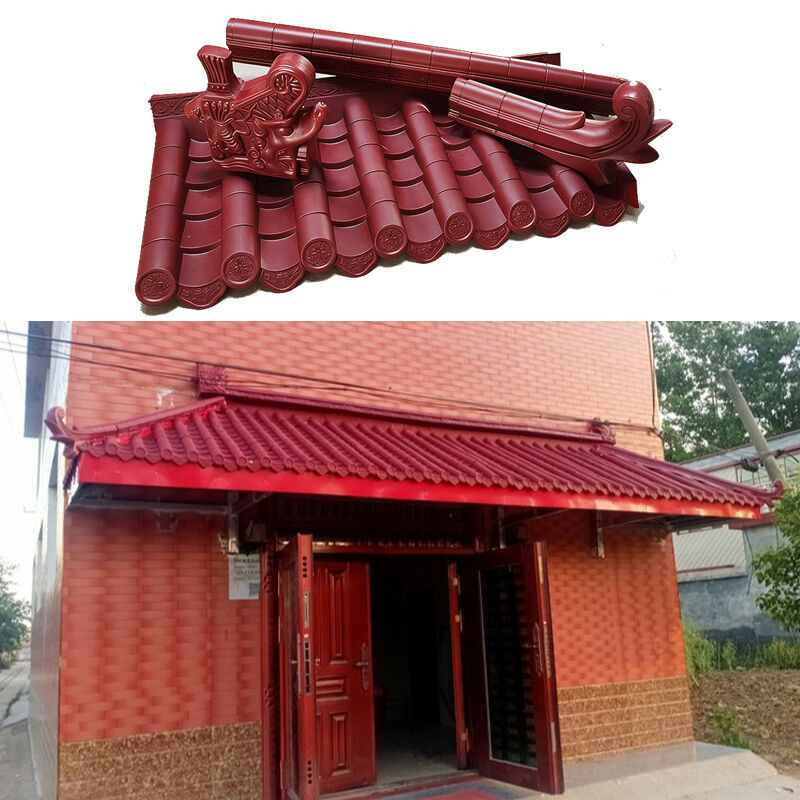 Tuile de toit en plastique rouge PP Antique classique chinoise, tuile en résine de Protection UV Durable pour l'architecture, toit de pavillon de cour