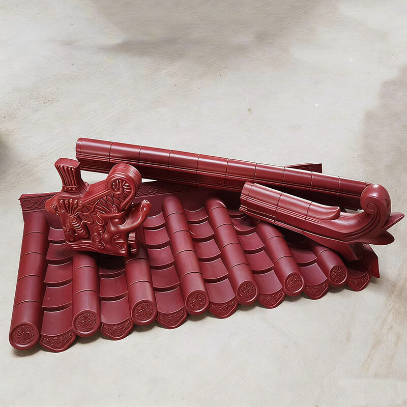 Tuile de toit en plastique rouge PP Antique classique chinoise, tuile en résine de Protection UV Durable pour l'architecture, toit de pavillon de cour