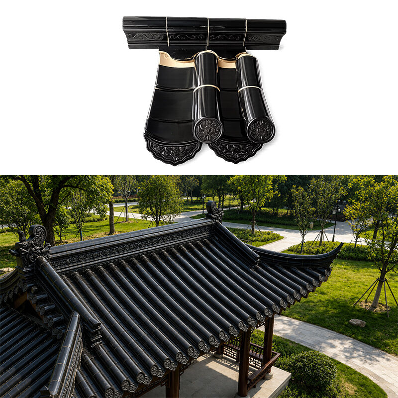 Carreaux de toiture en verre noir de style chinois ancien Ceramique de toiture brillante Carreaux de bambou pour maison traditionnelle Gazebo du temple