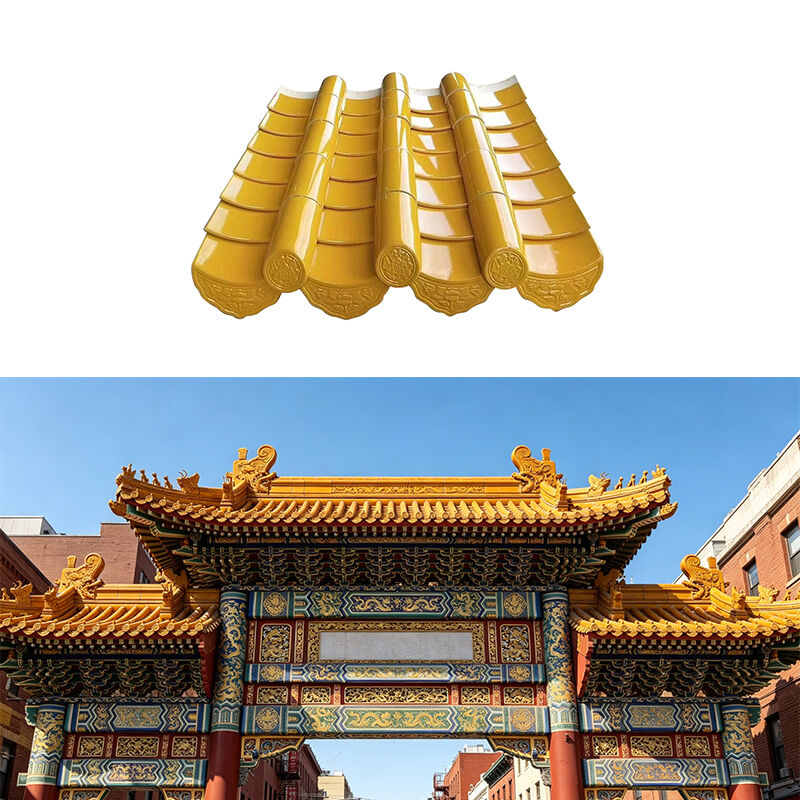 Tuile de toit émaillée jaune impérial Carreau de céramique antique de style chinois authentique pour toiture de villa de palais de temple Durable et résistant aux intempéries