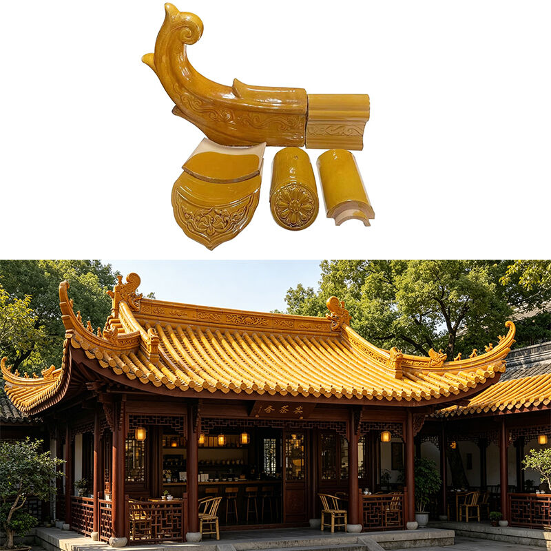 Carreaux de toiture en argile glacée jaune durable Carreaux de toiture en céramique brillante Matériau de toiture traditionnel chinois ancien pour la cour et le pavillon