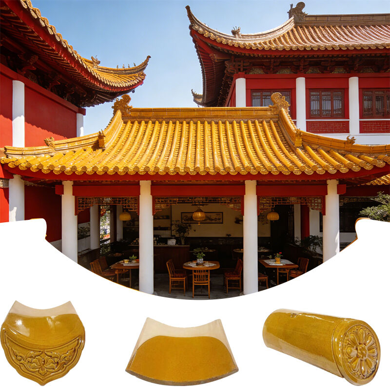 Carreaux de toiture en argile glacée jaune durable Carreaux de toiture en céramique brillante Matériau de toiture traditionnel chinois ancien pour la cour et le pavillon