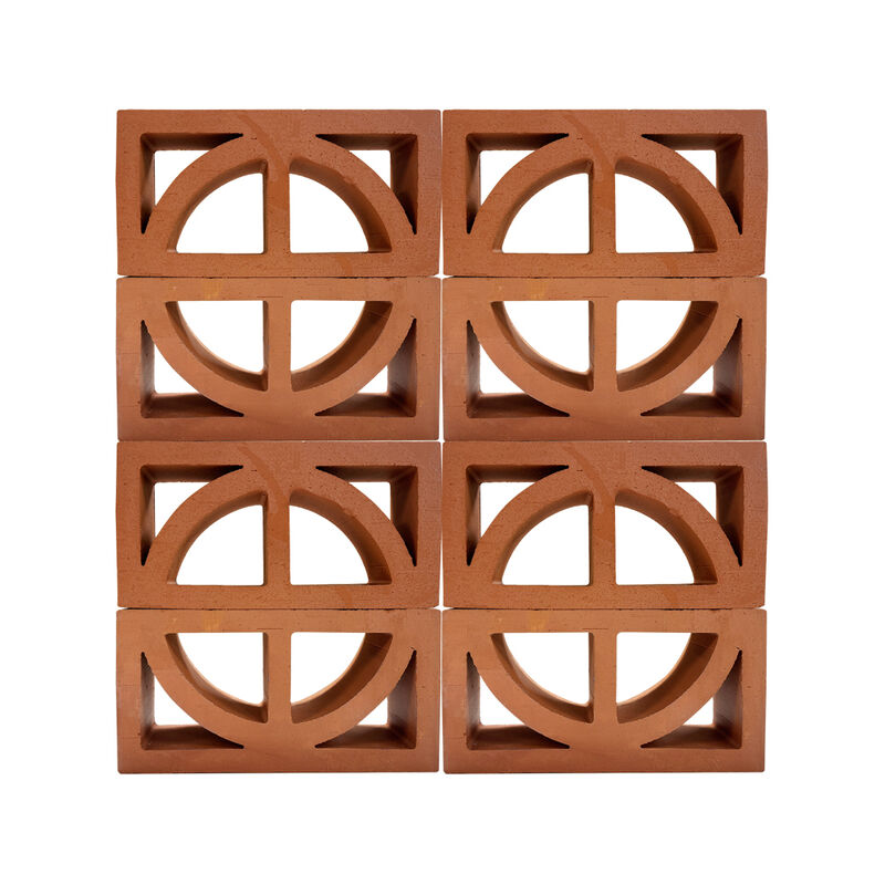 Bloc de ventilation en terre cuite naturelle, bloc de brise décoratif en argile rouge avec découpe en demi-cercle pour façades de murs d'intimité de jardin