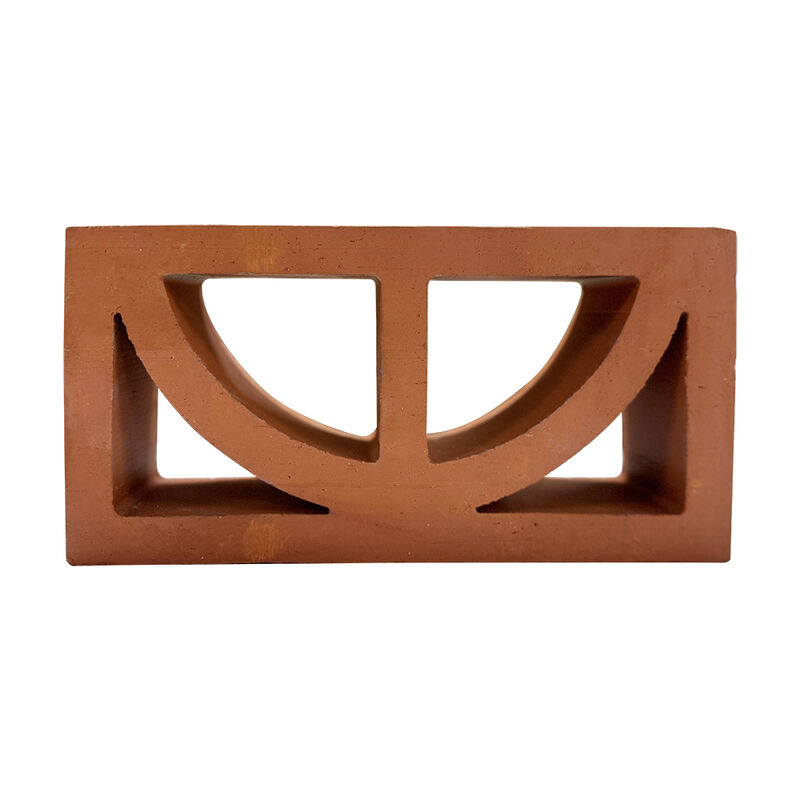 Bloc de ventilation en terre cuite naturelle, bloc de brise décoratif en argile rouge avec découpe en demi-cercle pour façades de murs d'intimité de jardin