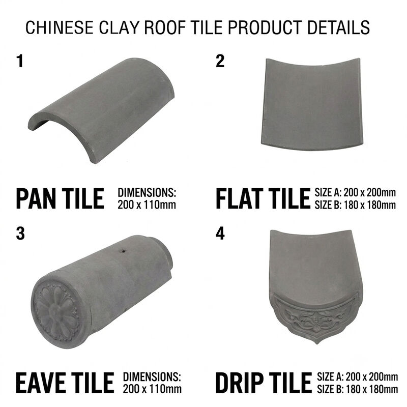 Maison de design de style asiatique Villa moderne Chine Système de toiture gris naturel Carreaux de toiture en argile non vitrée