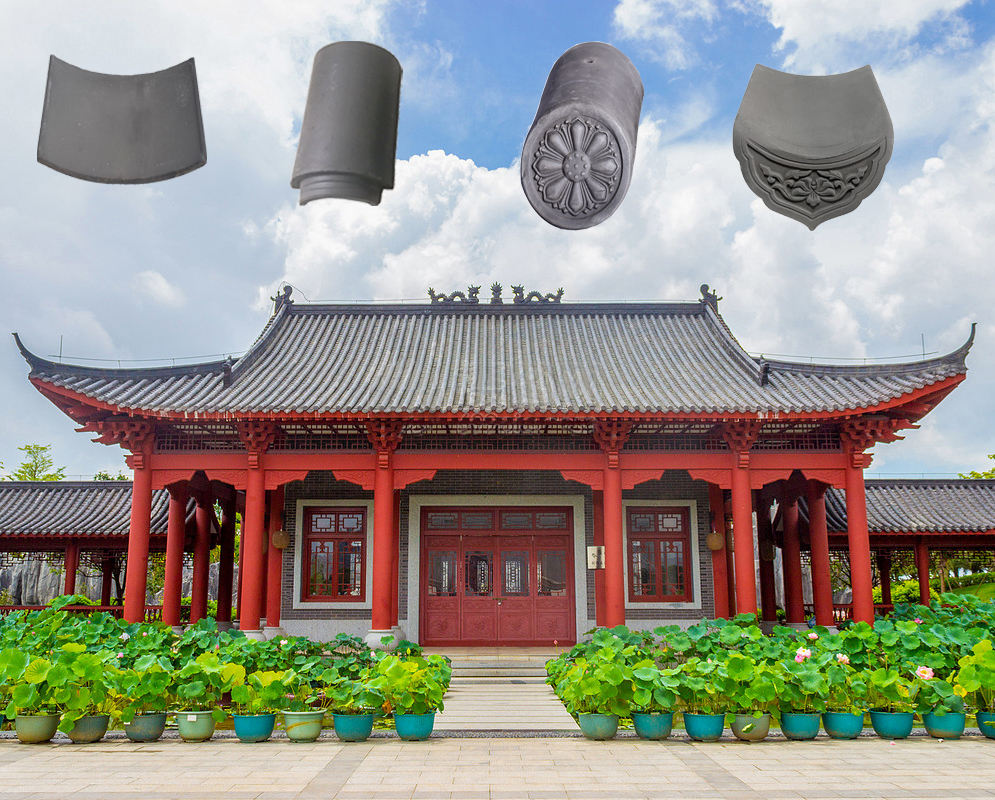 Système de tuiles de toit traditionnelles en argile grise chinoise Tuiles de toit asiatiques antiques en terre cuite pour temples, pagodes et restaurants asiatiques