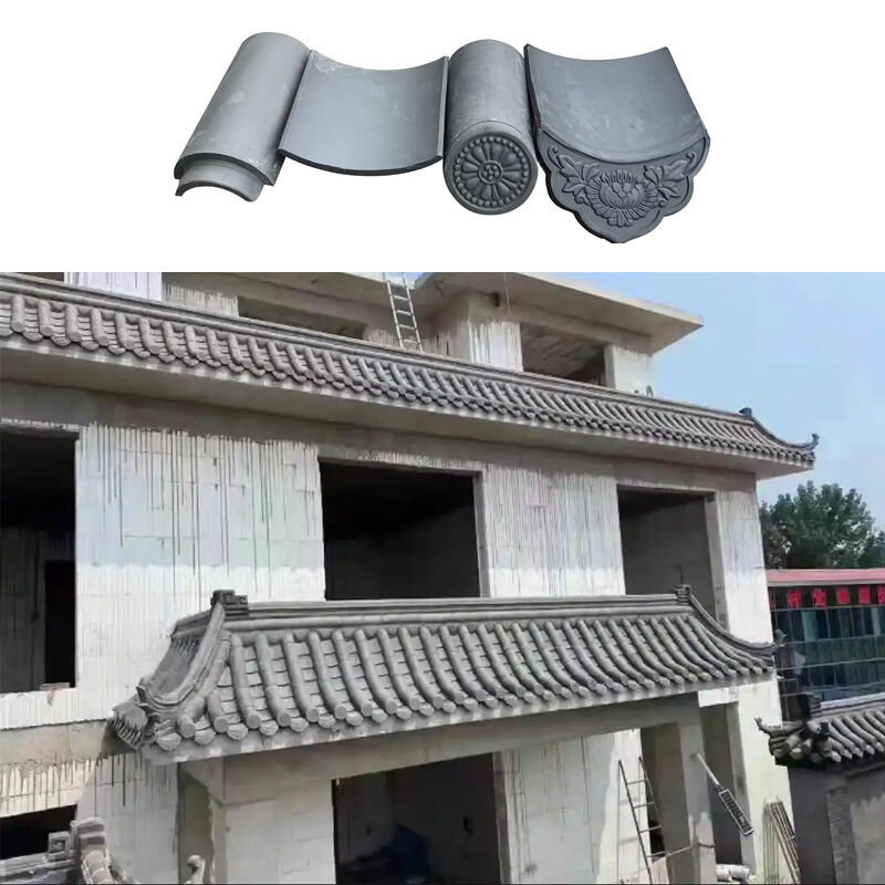 Système de tuiles décoratives de bord de avant-toit en argile gris foncé de style antique asiatique pour pagodes, portails de cour et chapeaux de mur
