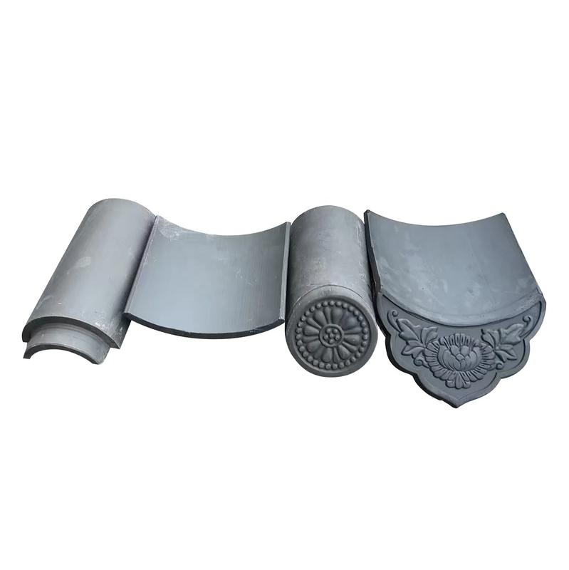 Système de tuiles décoratives de bord de avant-toit en argile gris foncé de style antique asiatique pour pagodes, portails de cour et chapeaux de mur