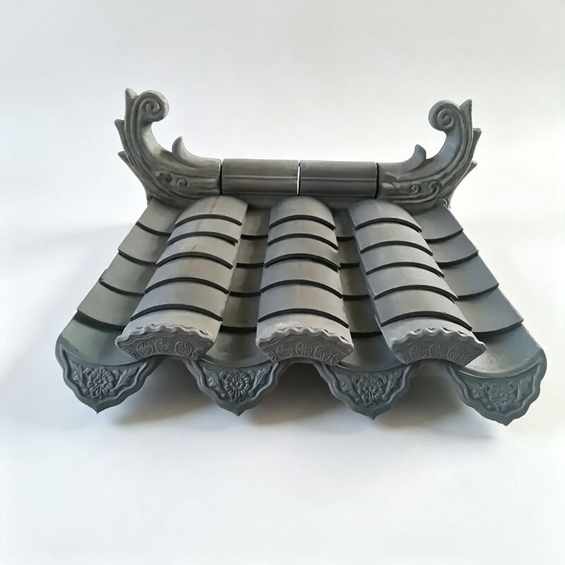 Ensemble de tuiles de toit asiatiques antiques grises pour couronnes de murs de porte de lune, tuiles de bord de corniche sculptées pour arches et passerelles de jardin zen