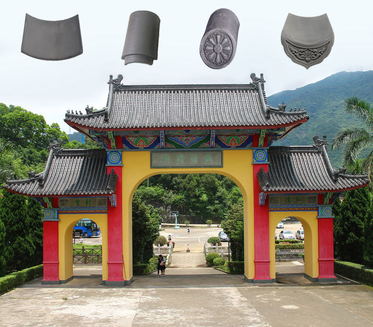Tuiles traditionnelles chinoises en argile pour passerelles Paifang Système de tuiles en céramique grise robuste pour portails en arche et entrées de temple