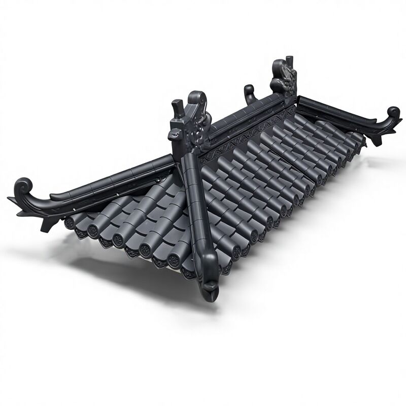 Lightweight PP Synthetic Chinese Roof Tiles Plastic Antique Roof Top Set with Upturned Corners for Storefront & Pavilion