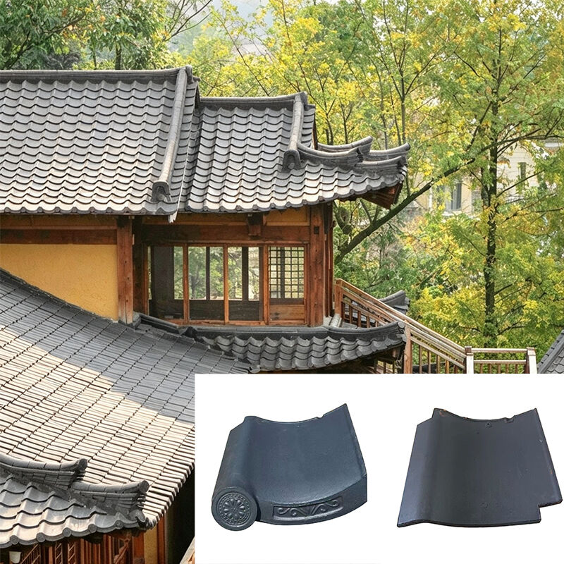 Carreaux de toiture de type J en gris traditionnel, en argile courbée de style japonais, pour jardin et maison de thé asiatique