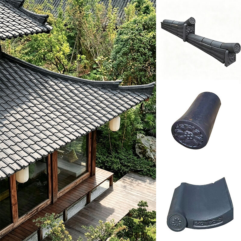 Japanese Style Matte Black Clay Roof Tiles Traditional Kawara Ceramic System for Teahouses & Zen Garden Structures