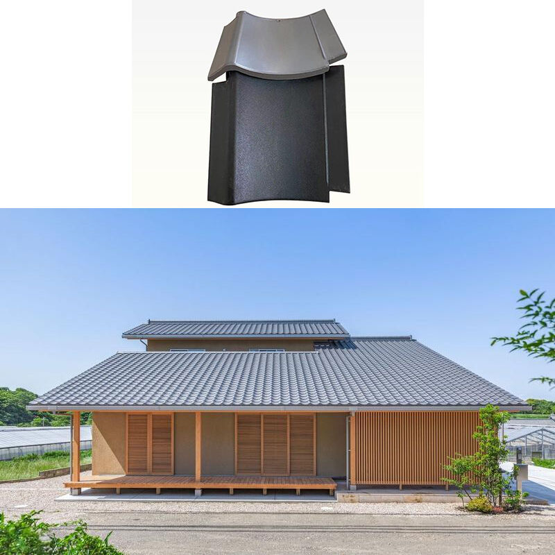 Tuiles de toit japonaises minimalistes en céramique plate Kawara, noires mates, imbriquées, pour maisons à ossature bois