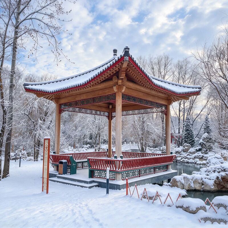Kit de Pavillon Commercial en Bois d'Épicéa 3m, Gazebo en Bois Asiatique Robuste à Tenon et Mortaise pour Parcs Botaniques Publics et Complexes Hôteliers