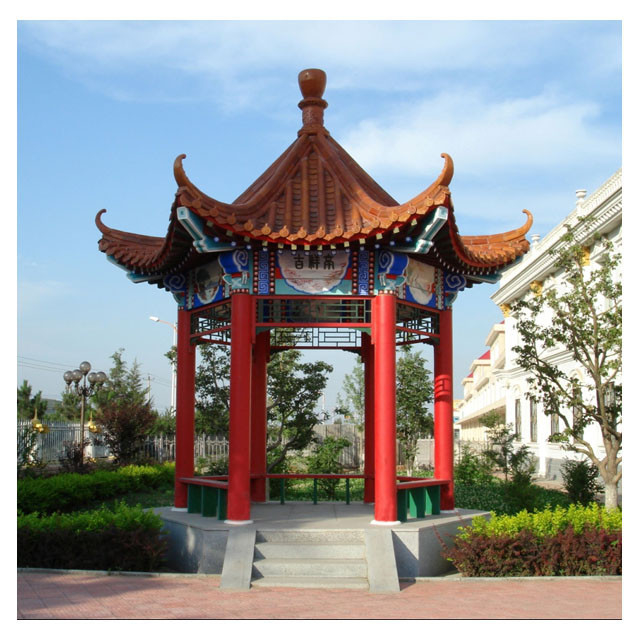 Pavillon chinois de cabine extérieure de cour avec les sièges anticorrosifs en bois 10 - 18